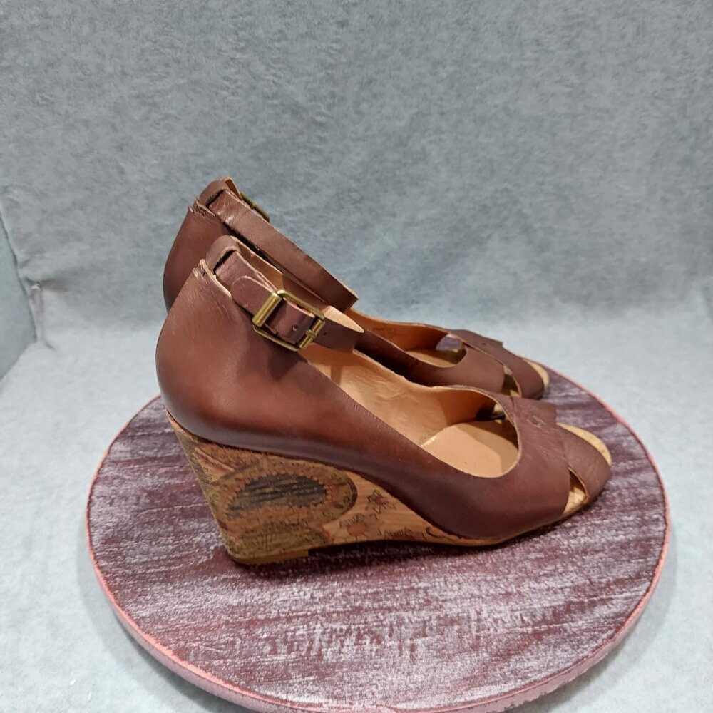 Lucky Brand Tan Cork Wedge Platform Sandals Size 9.5M with paisley print - Picture 7 of 15